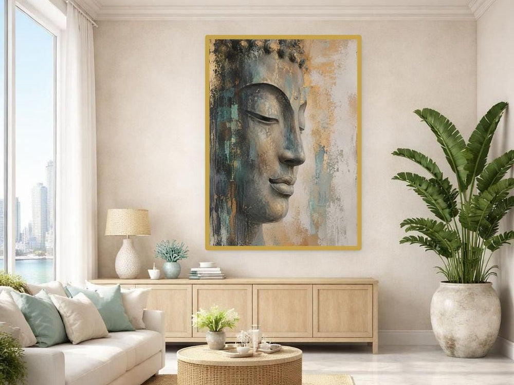 Buddha Face Portrait Wall Art Print, Zen Art Canvas Art, Meditation Room Decor, Ready to Hang