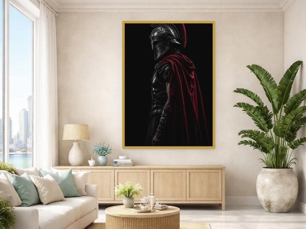 Red Samurai Warrior Wall Art Print, Samurai Warrior Canvas Art, Study Decor, Framed Canvas