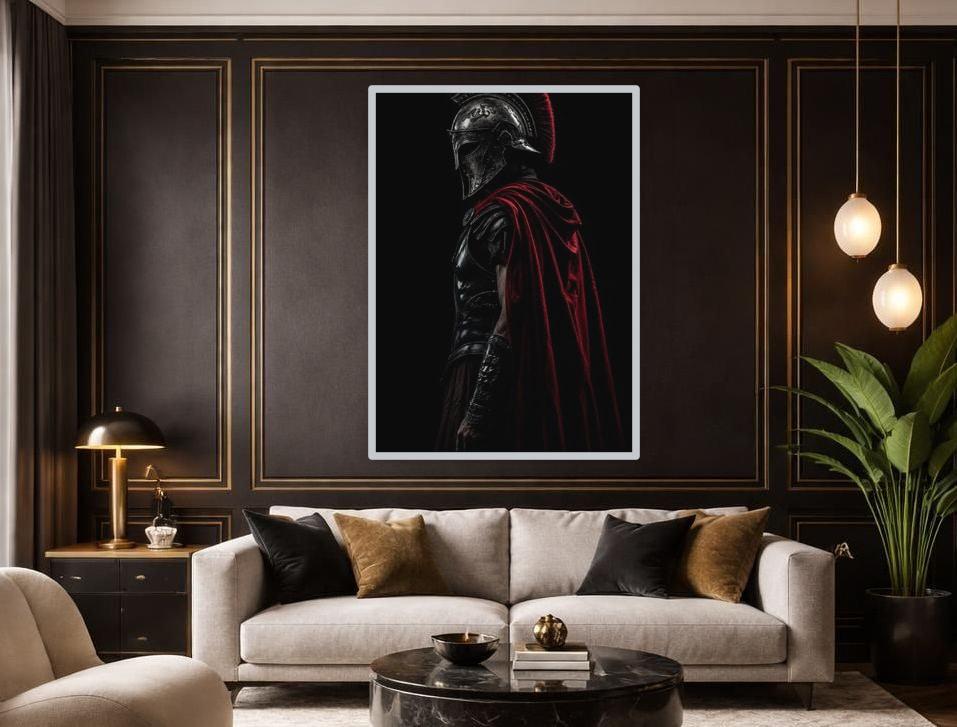 Red Samurai Warrior Wall Art Print, Samurai Warrior Canvas Art, Study Decor, Framed Canvas