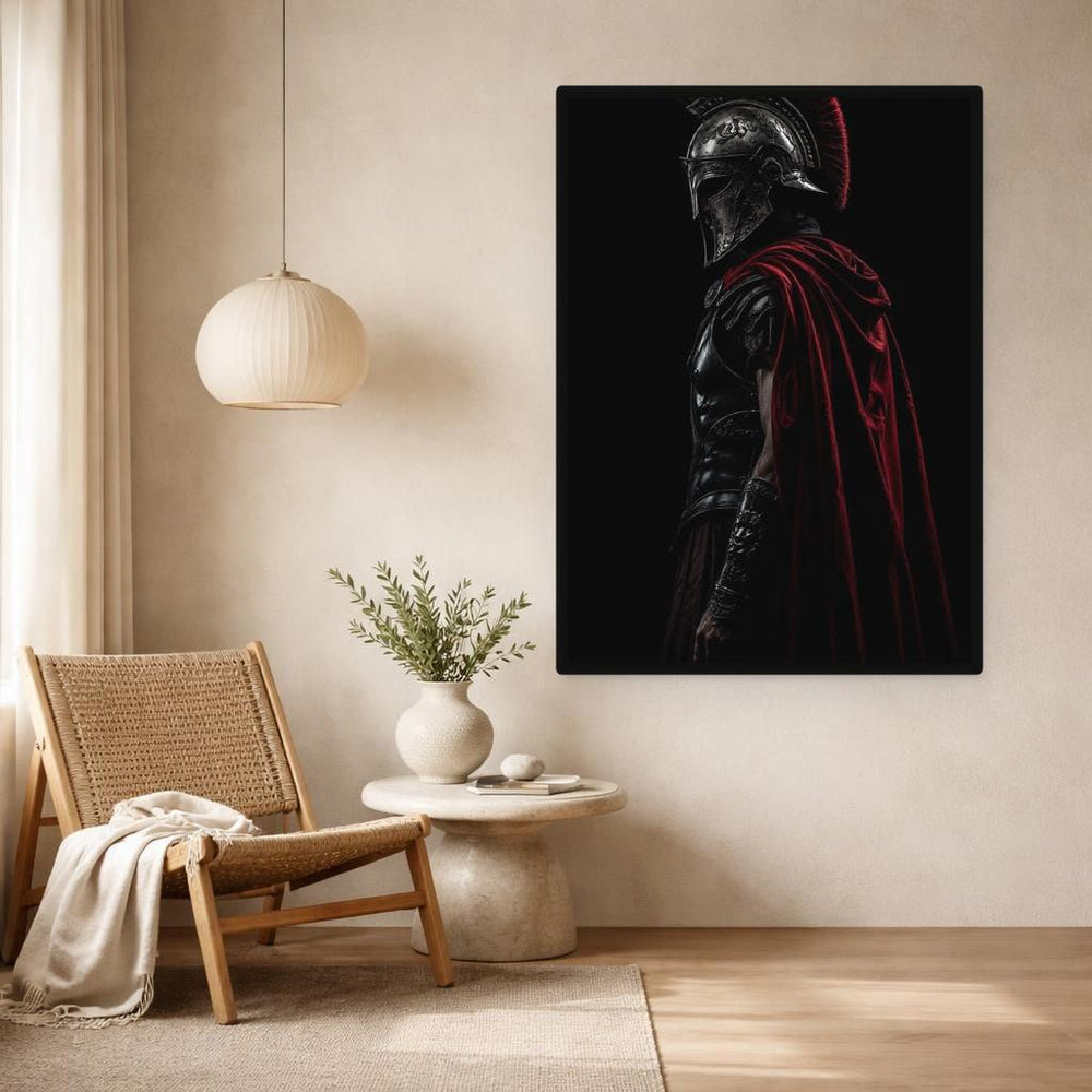 Red Samurai Warrior Wall Art Print, Samurai Warrior Canvas Art, Study Decor, Framed Canvas