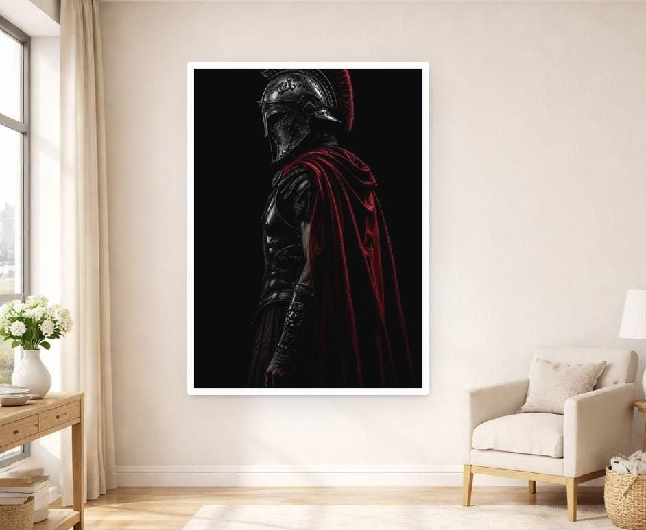 Red Samurai Warrior Wall Art Print, Samurai Warrior Canvas Art, Study Decor, Framed Canvas