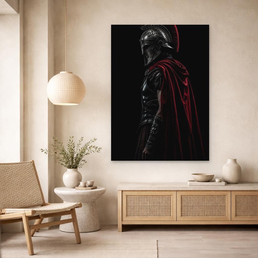 Red Samurai Warrior Wall Art Print, Samurai Warrior Canvas Art, Study Decor, Framed Canvas