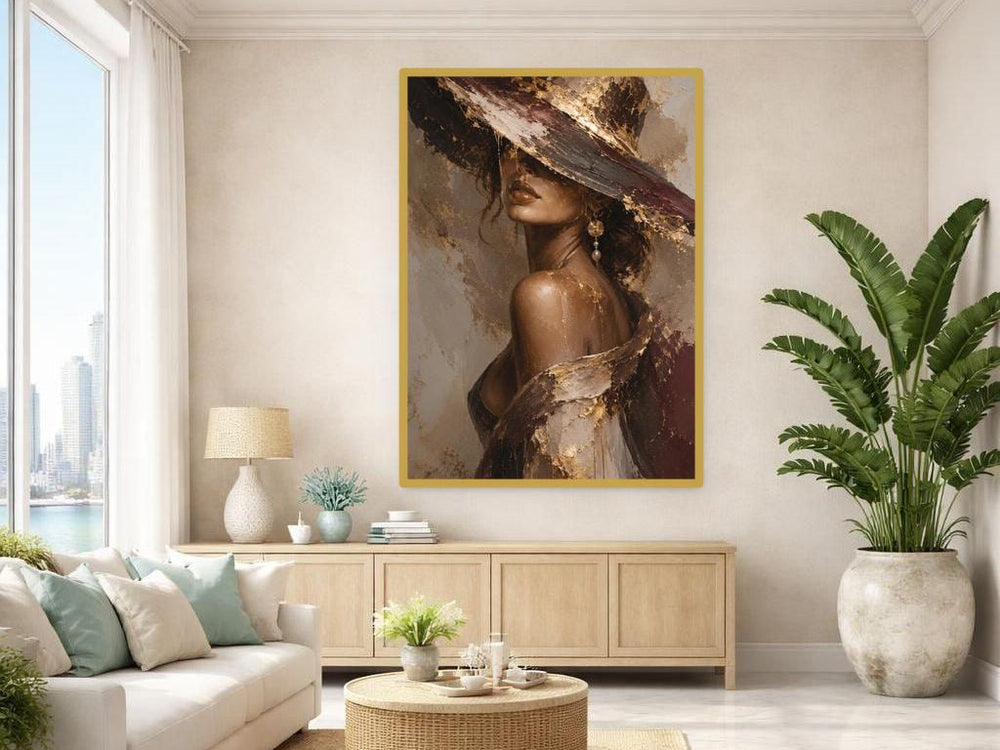 Gold Leaf Floral Woman Wall Art Print, Gold Leaf Botanical Portrait, Bedroom Gallery Decor
