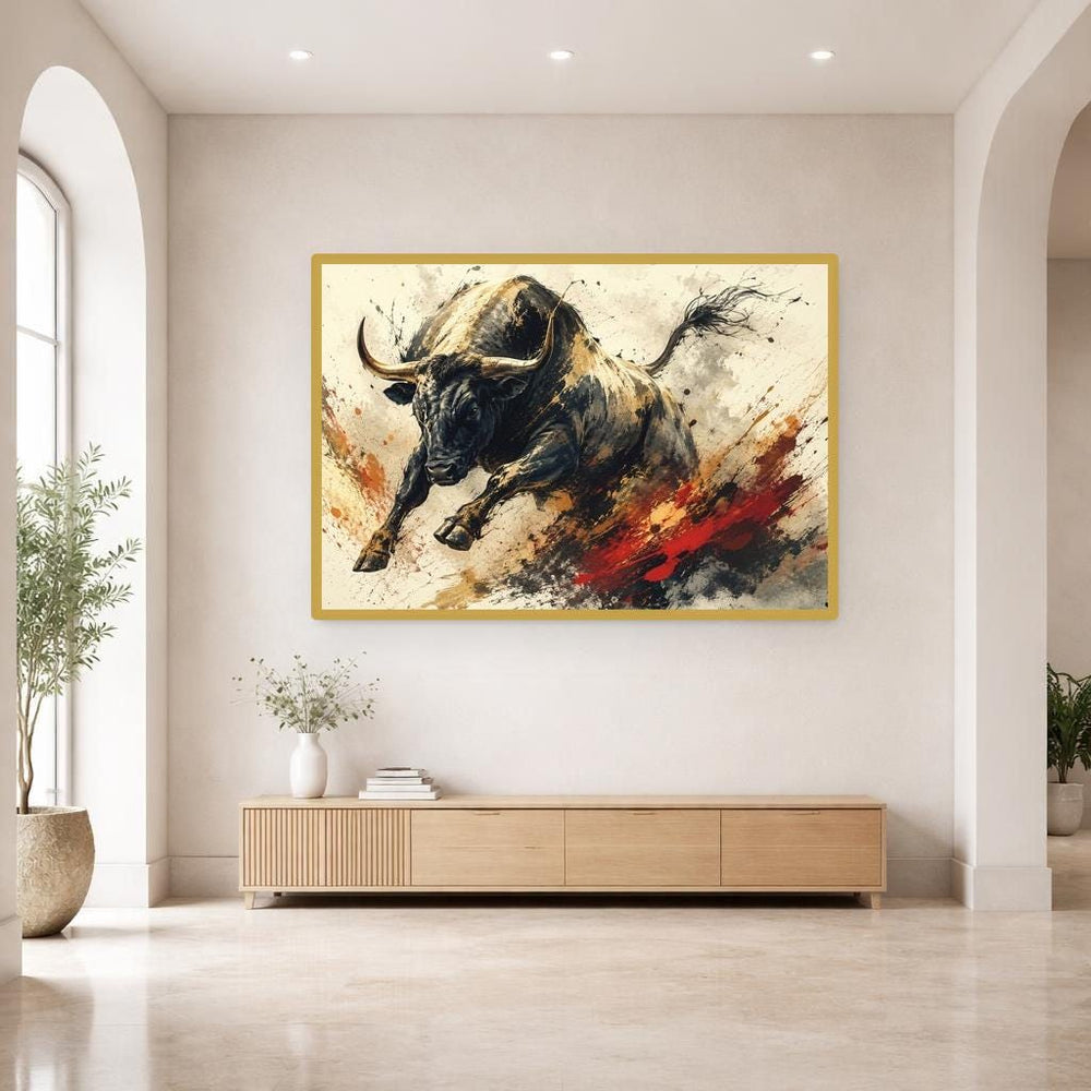 Charging Bull Wall Art Print, Dynamic Animal Art Canvas Art, Office Decor, Ready to Hang