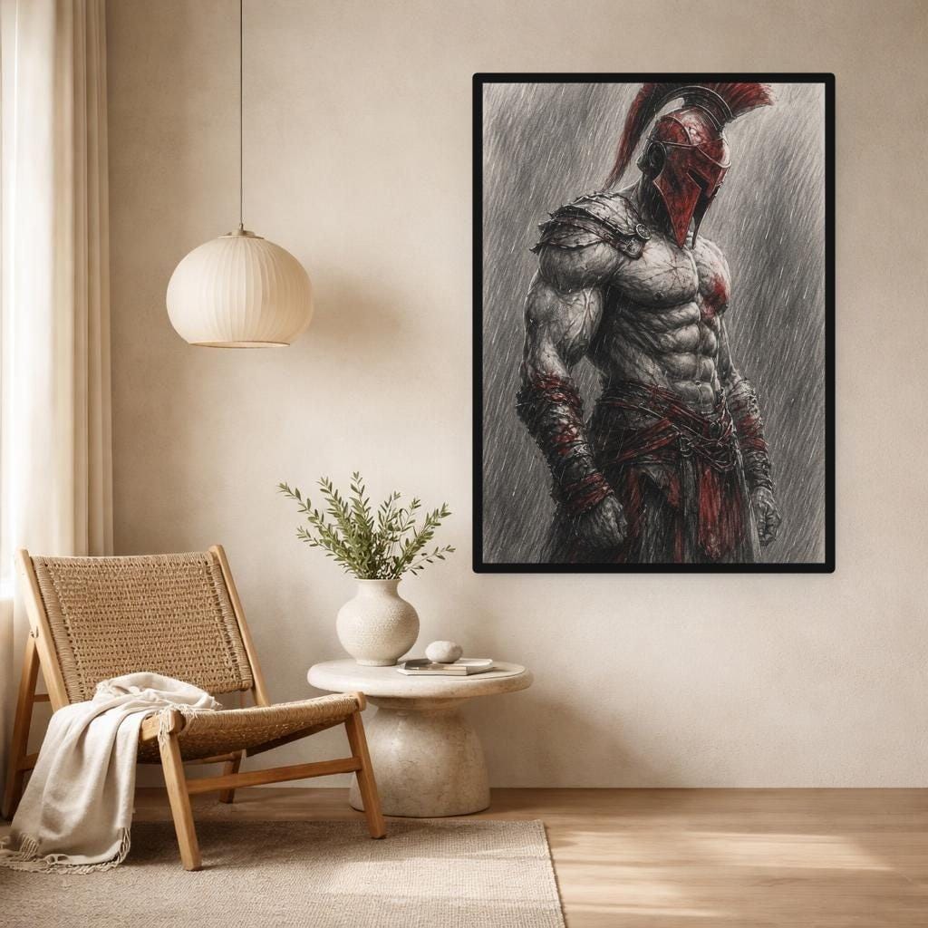 Spartan Warrior Wall Art Print, Dramatic Warrior Art Canvas Art, Office Decor, Ready to Hang