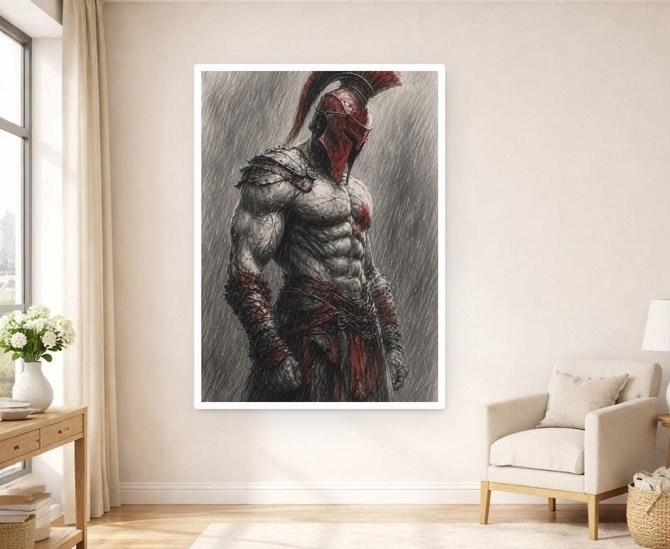 Spartan Warrior Wall Art Print, Dramatic Warrior Art Canvas Art, Office Decor, Ready to Hang
