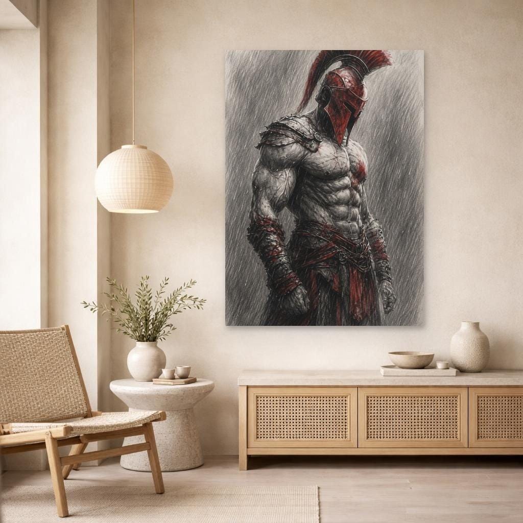 Spartan Warrior Wall Art Print, Dramatic Warrior Art Canvas Art, Office Decor, Ready to Hang