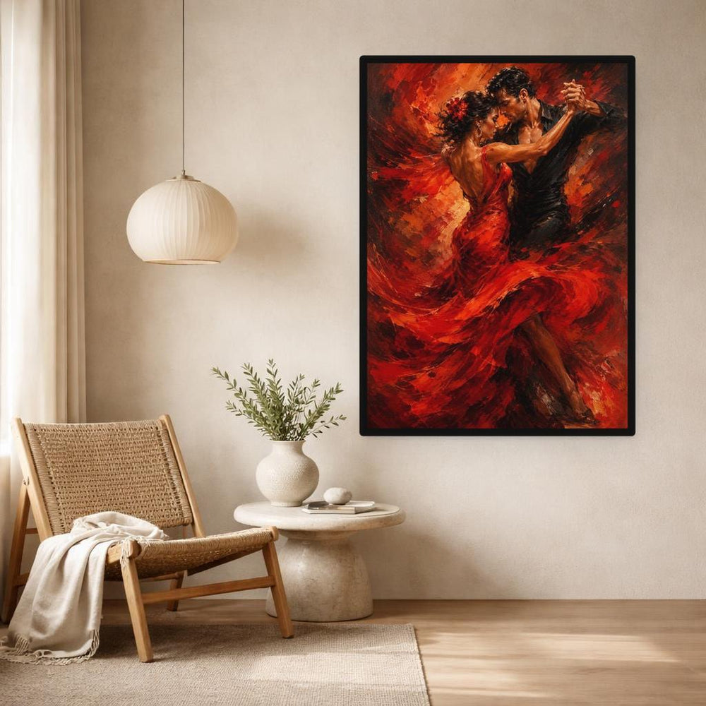 Dancing Couple in Red Wall Art Print, Dynamic Dance Art Canvas Art, Living Room Decor, Ready to Hang