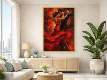 Dancing Couple in Red Wall Art Print, Dynamic Dance Art Canvas Art, Living Room Decor, Ready to Hang
