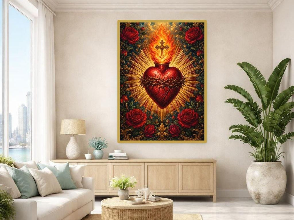 Sacred Heart of Jesus Wall Art Print, Christian Canvas Art, Prayer Room Decor, Framed Canvas