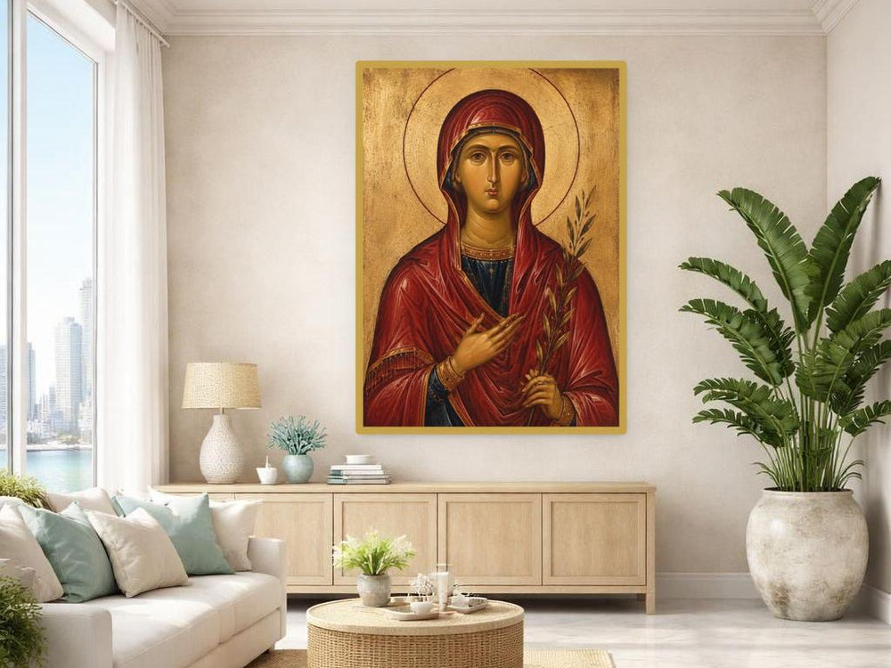 Virgin Mary with Olive Branch Wall Art Print, Christian Canvas Art, Prayer Room Decor, Framed Canvas