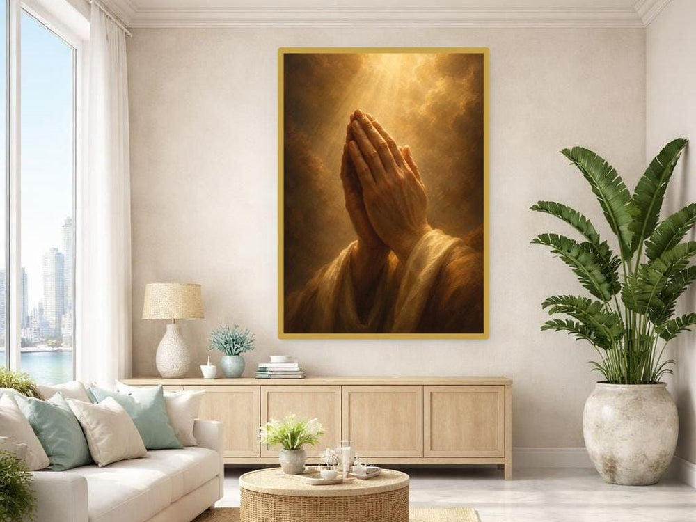 Praying Hands Canvas Wall Art, Religious Art, Christian Prayer Room Decor, Framed Canvas