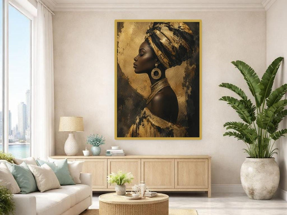 Gold Leaf Floral Woman Canvas Print, Botanical Woman Portrait, Elegant Living Room Decor, Ready to Hang