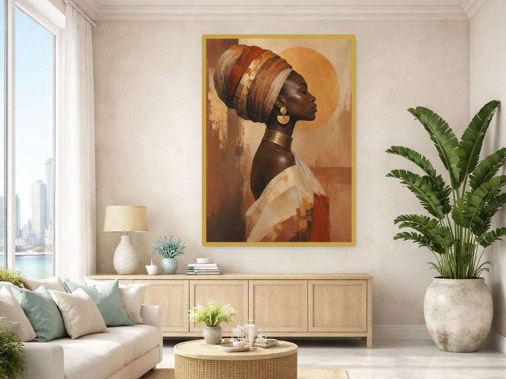 Gold Leaf Floral Woman Canvas Wall Art, Gold Floral Portrait Print, Bedroom Decor, Framed Canvas