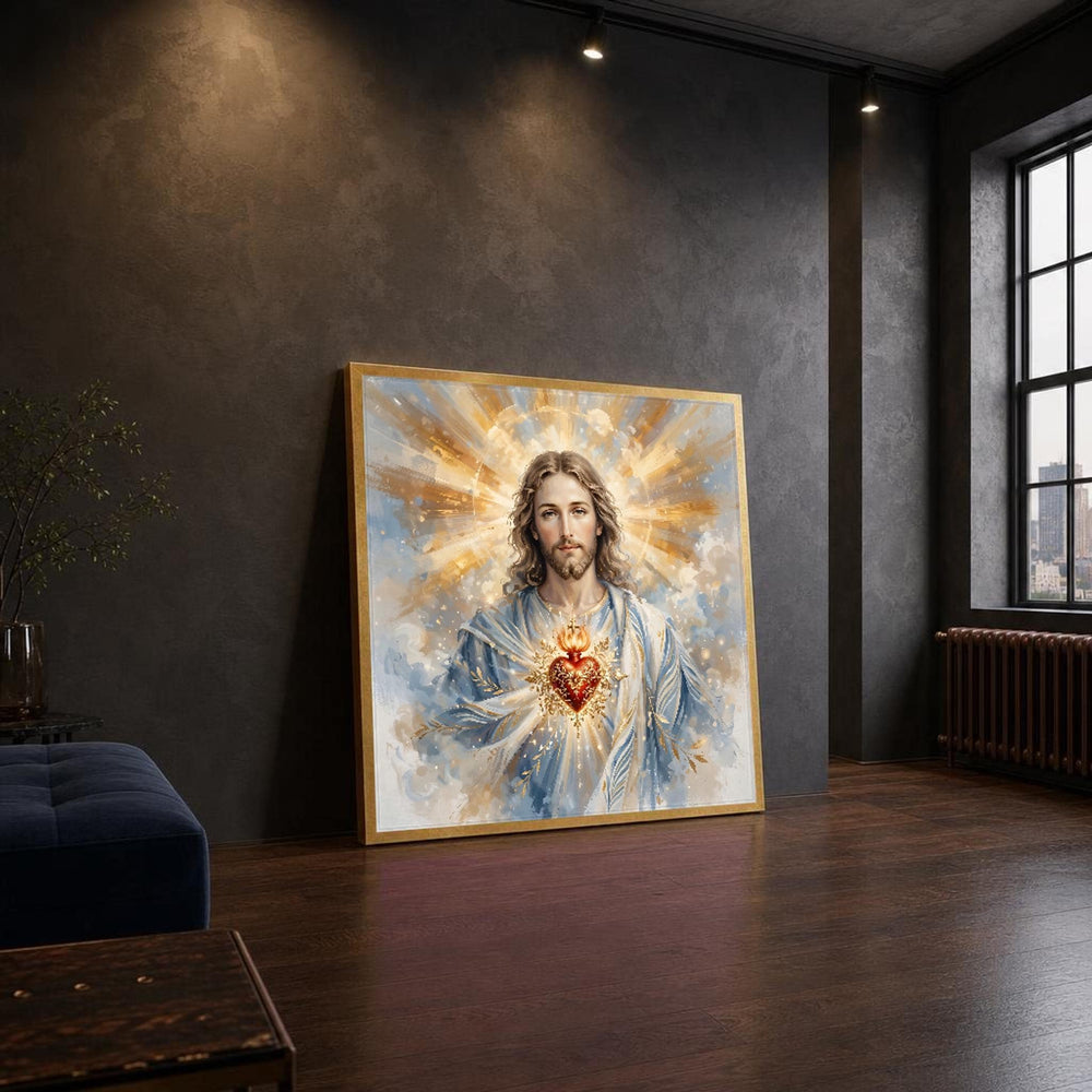 Jesus Sacred Heart Divine Religious Canvas Wall Art, Christian Sacred Art, Christian