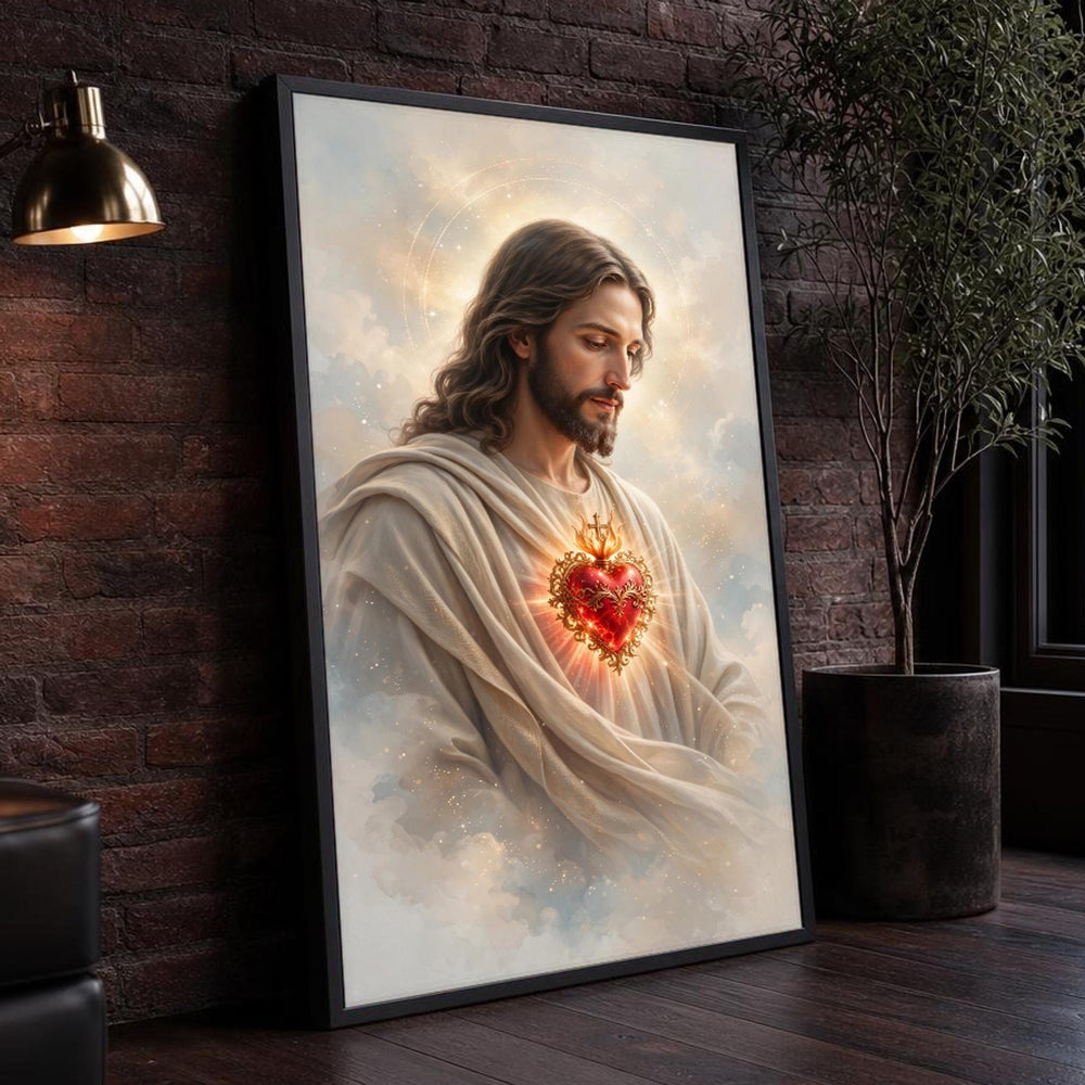 Jesus Sacred Heart Divine Religious Canvas Wall Art