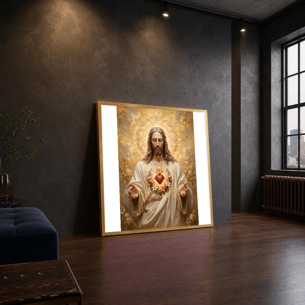 Jesus Sacred Heart Divine Religious Canvas Wall Art, Christian, Christian Sacred Art