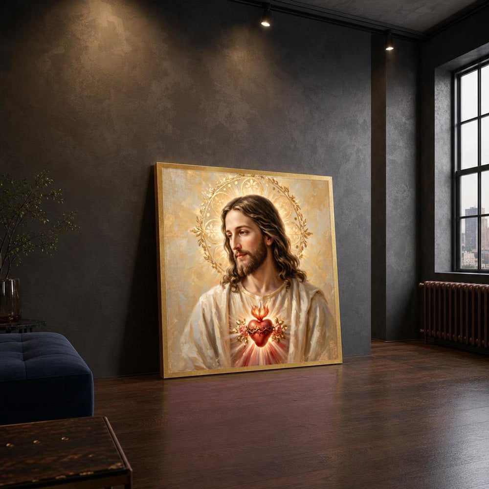 Jesus Sacred Heart Divine Religious Canvas Wall Art, Christian Sacred Art