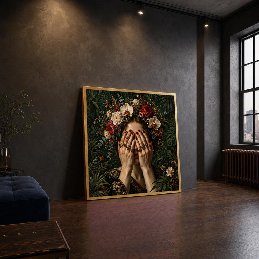 Frida Kahlo Frida Floral Portrait Tropical Leaves and Flowers Canvas Wall Art, Floral Headpiece