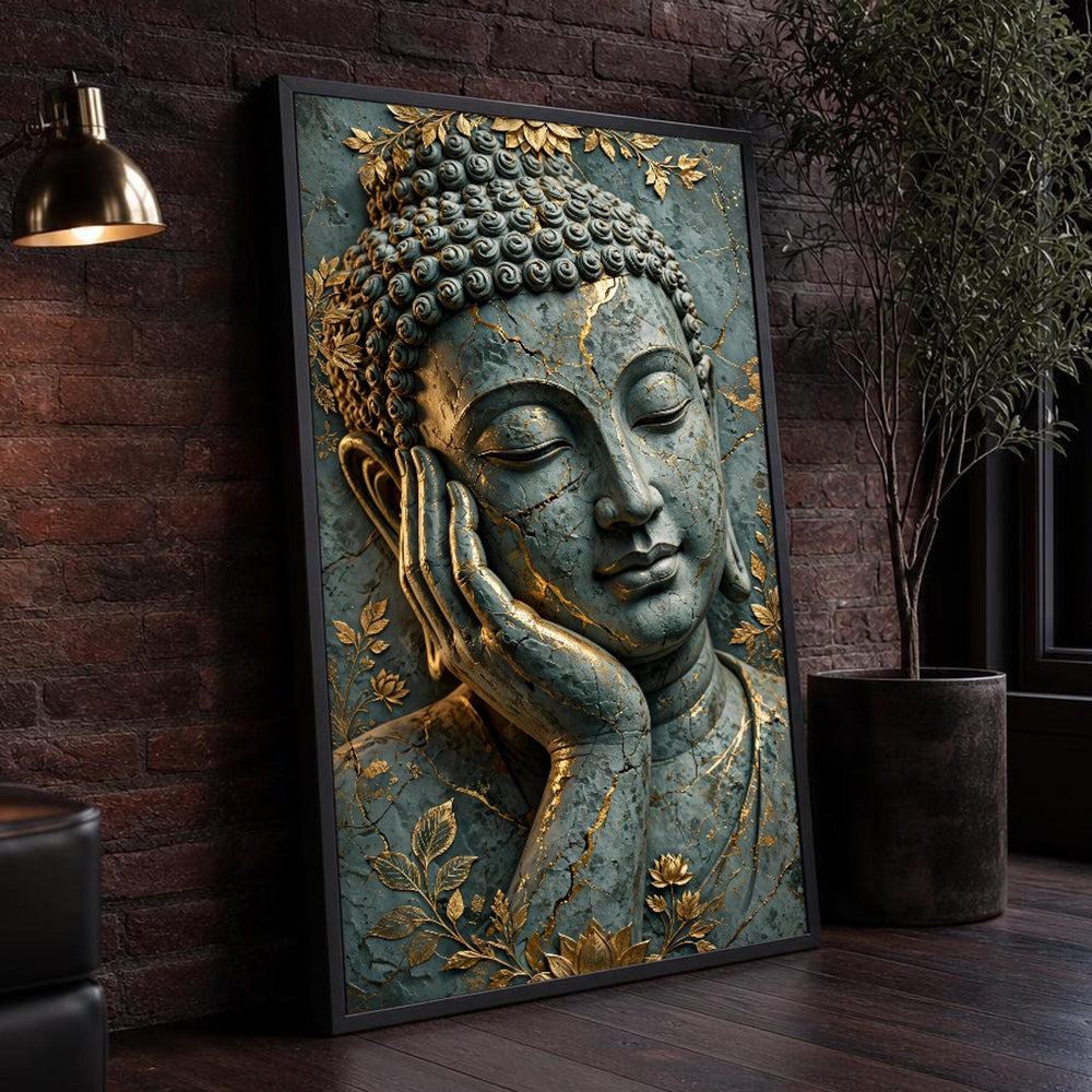 Buddha Serene Buddha Face Gold Leaf Meditation Canvas Wall Art
