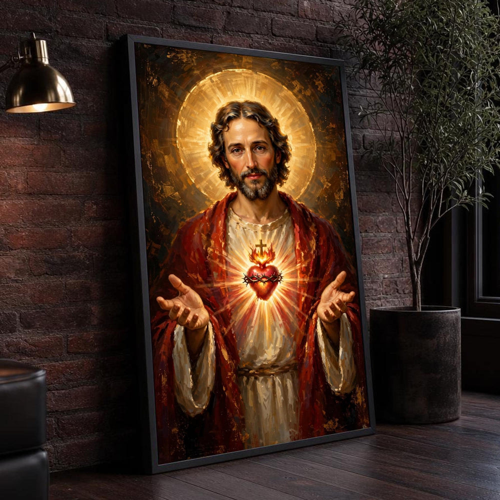 Sacred Heart of Jesus Religious Christian Canvas Wall Art, Christian Sacred Art