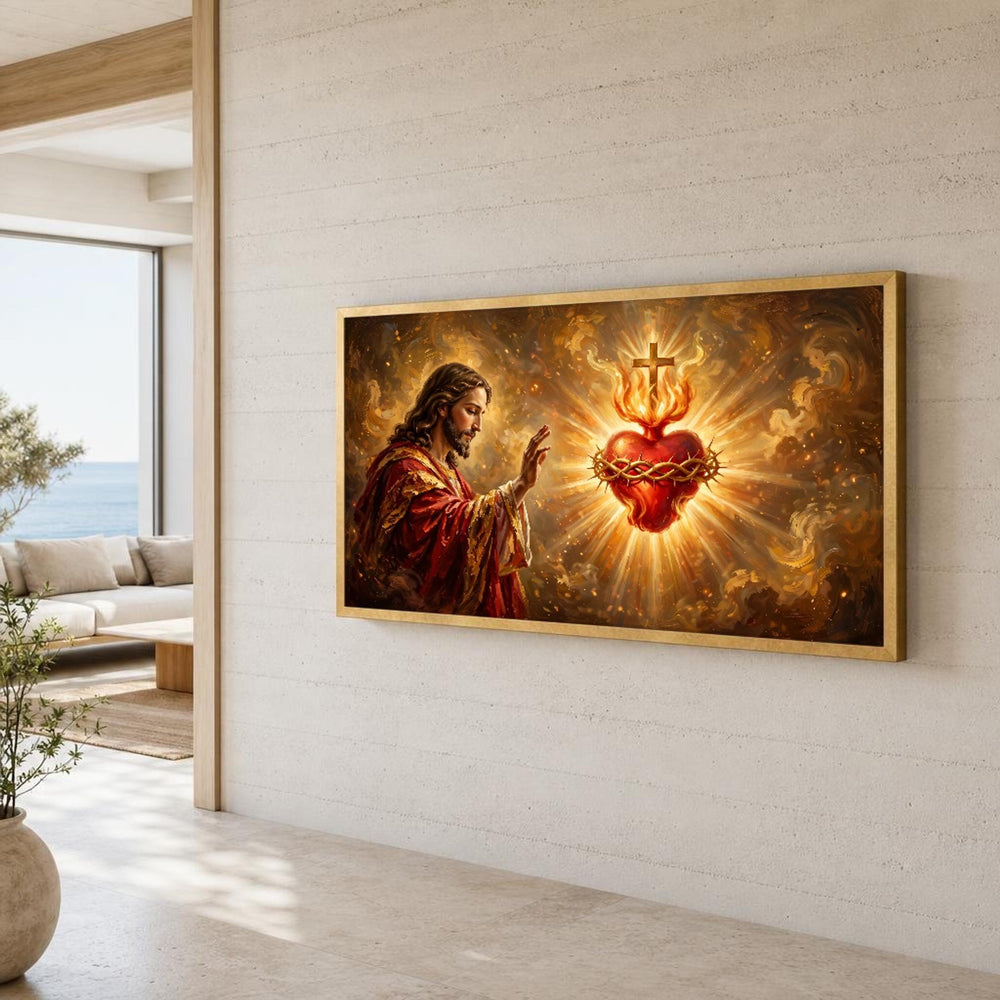 Sacred Heart of Jesus Religious Christian Canvas Wall Art, Christian Sacred