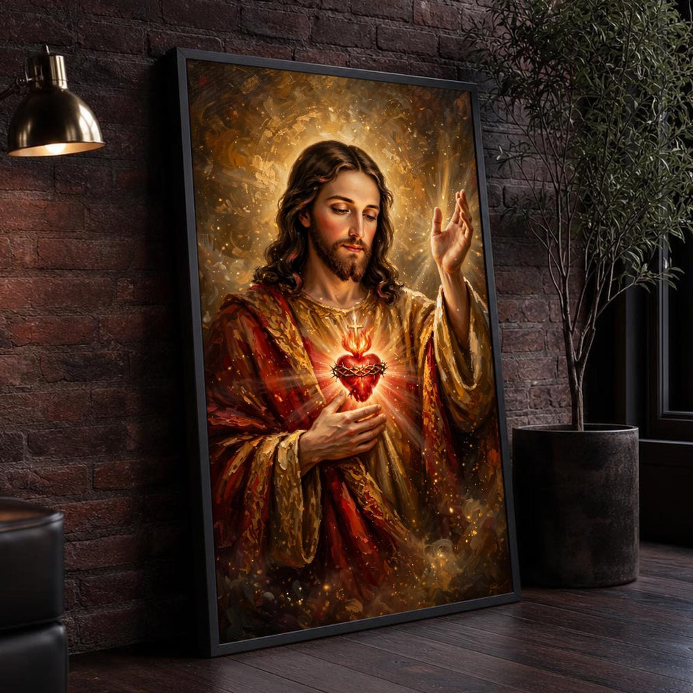 Sacred Heart of Jesus Religious Christian Canvas Wall Art, Christian Sacred