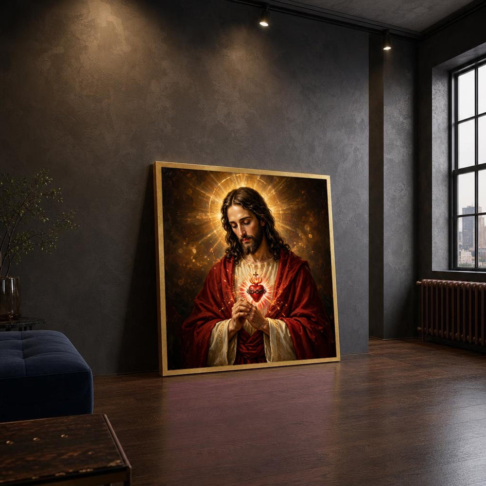Sacred Heart of Jesus Religious Christian Canvas Wall Art, Christian Sacred