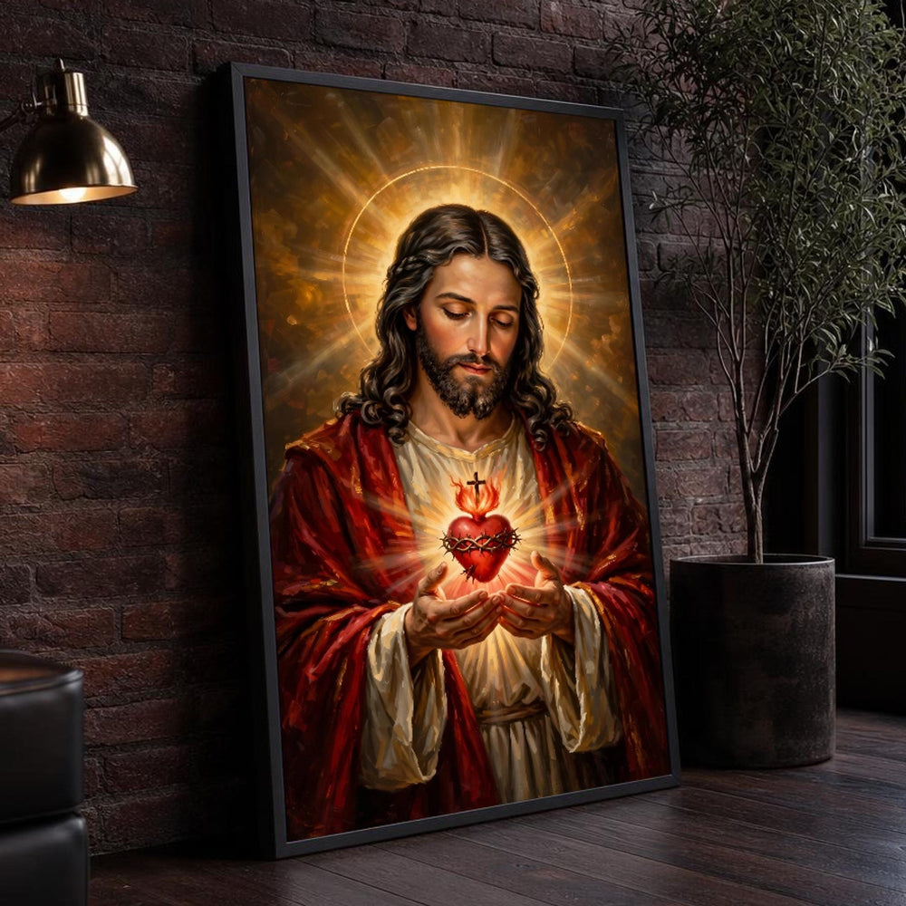 Sacred Heart of Jesus Religious Christian Canvas Wall Art, Christian Sacred