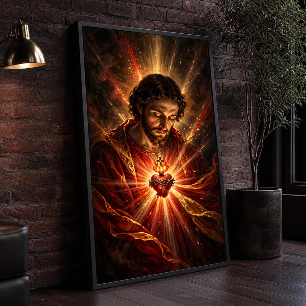 Sacred Heart of Jesus Religious Christian Canvas Wall Art, Christian Sacred