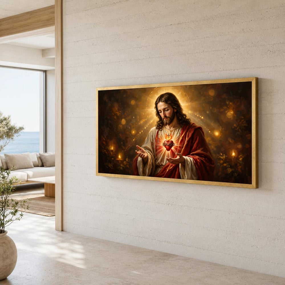 Sacred Heart of Jesus Religious Christian Canvas Wall Art, Christian Sacred