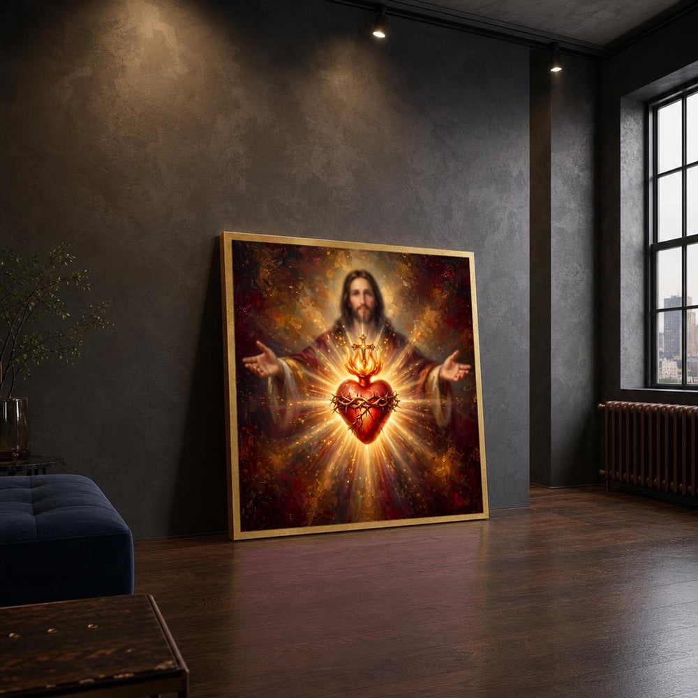 Sacred Heart of Jesus Religious Christian Canvas Wall Art, Christian Sacred
