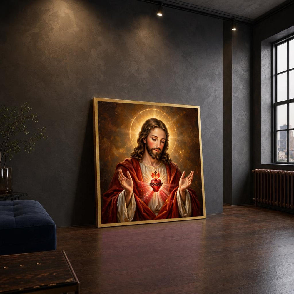 Sacred Heart of Jesus Religious Christian Canvas Wall Art, Christian Sacred