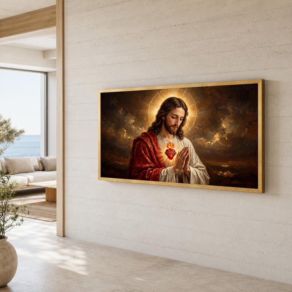 Sacred Heart of Jesus Religious Christian Canvas Wall Art, Christian Sacred Art