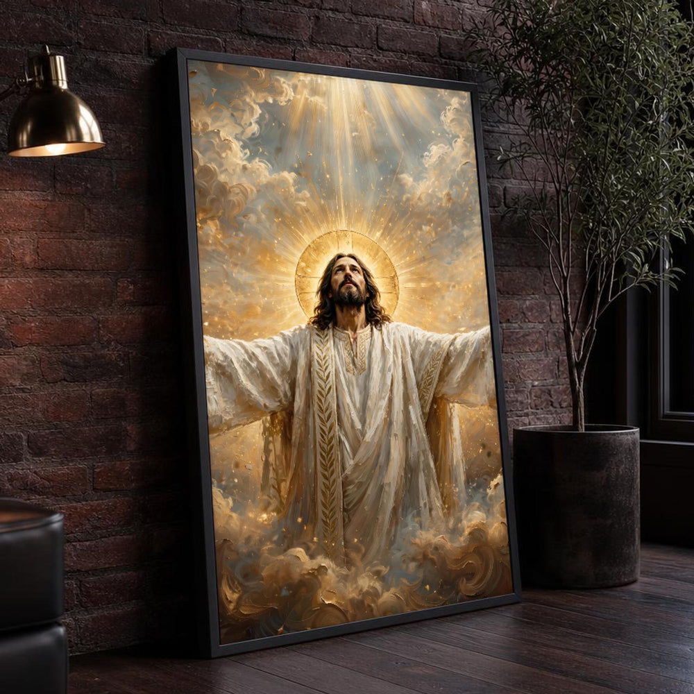 Gold and White Jesus Christ Canvas Wall Art, Heavenly