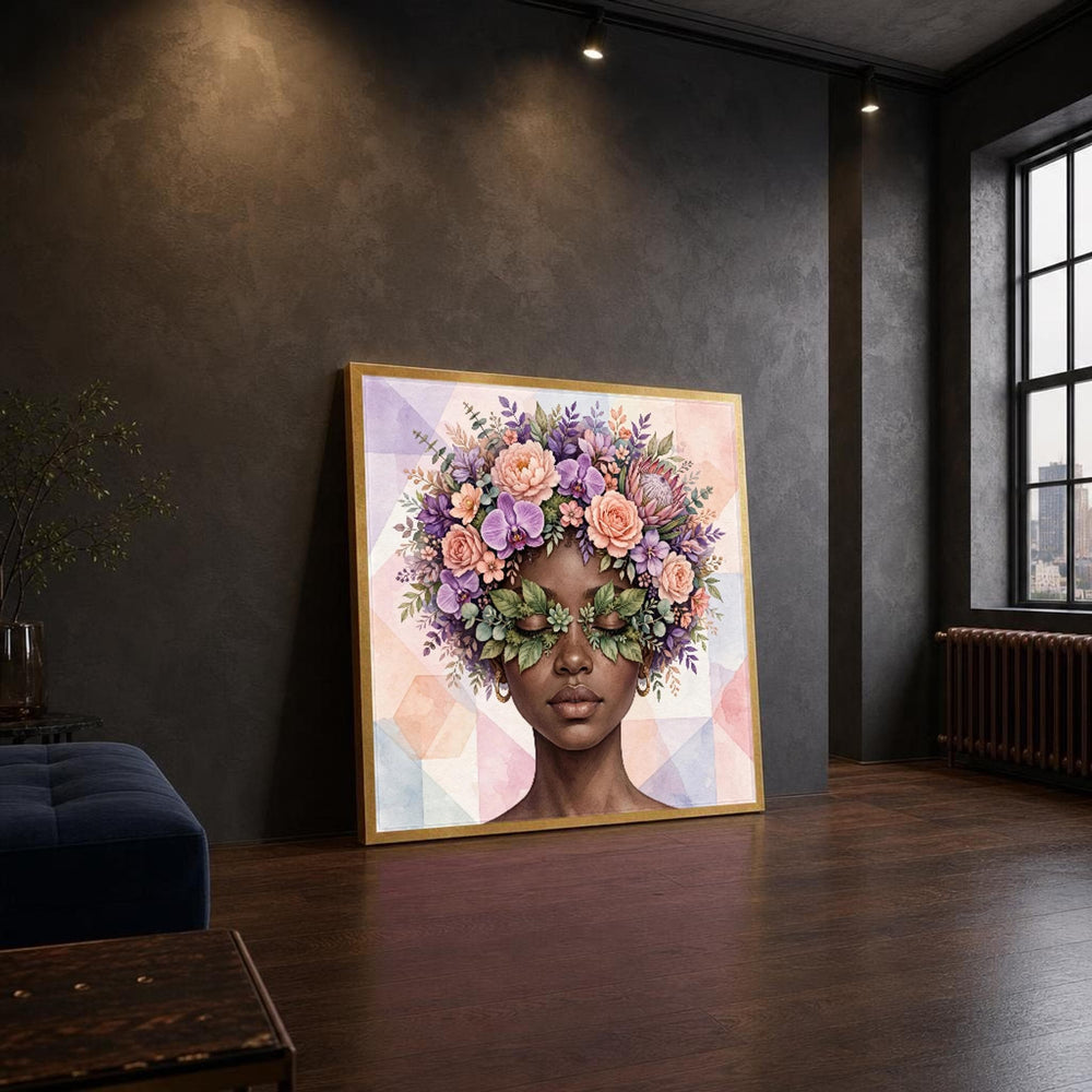 Floral Female Portrait Canvas Wall Art, Serene, Nature