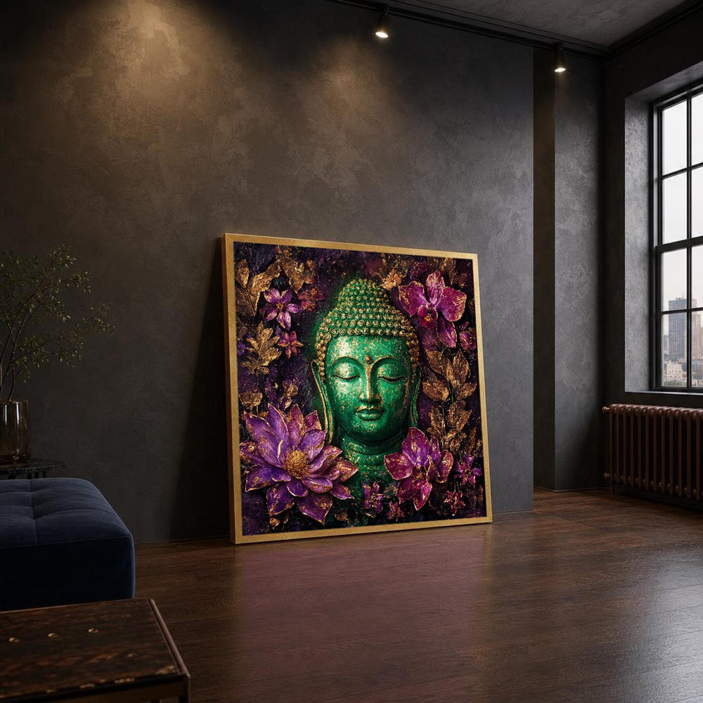 Green and Purple Buddha Canvas Wall Art, Floral
