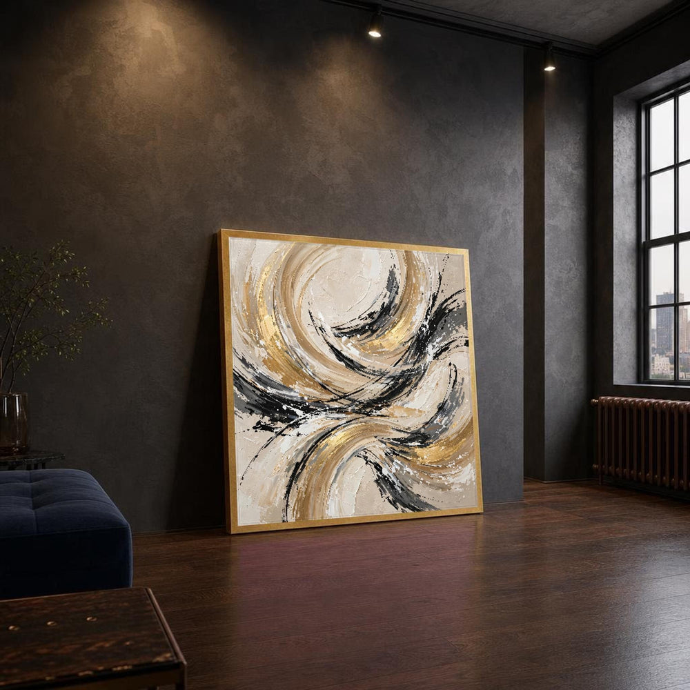 Abstract Swirls Canvas Wall Art, Neutral Tones Minimalist, Modern