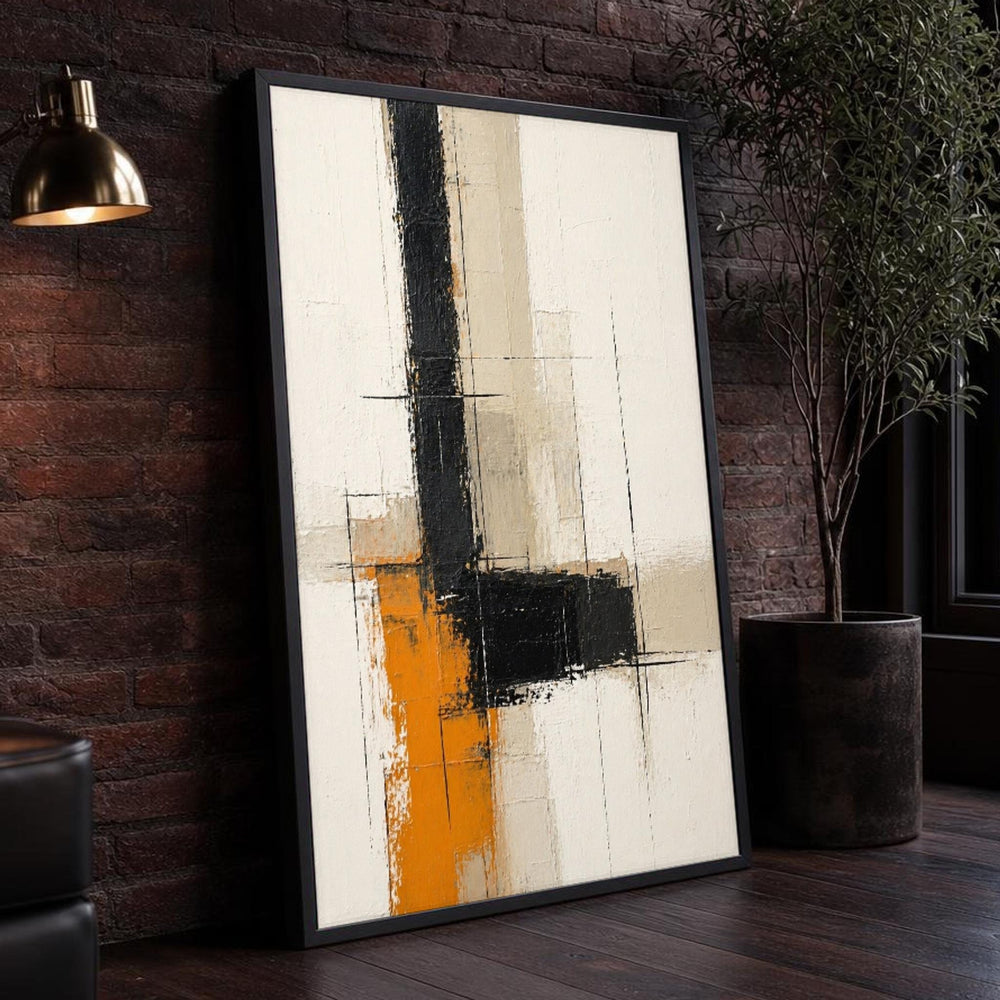 Black and Orange Abstract Composition Canvas Wall Art, Geometric
