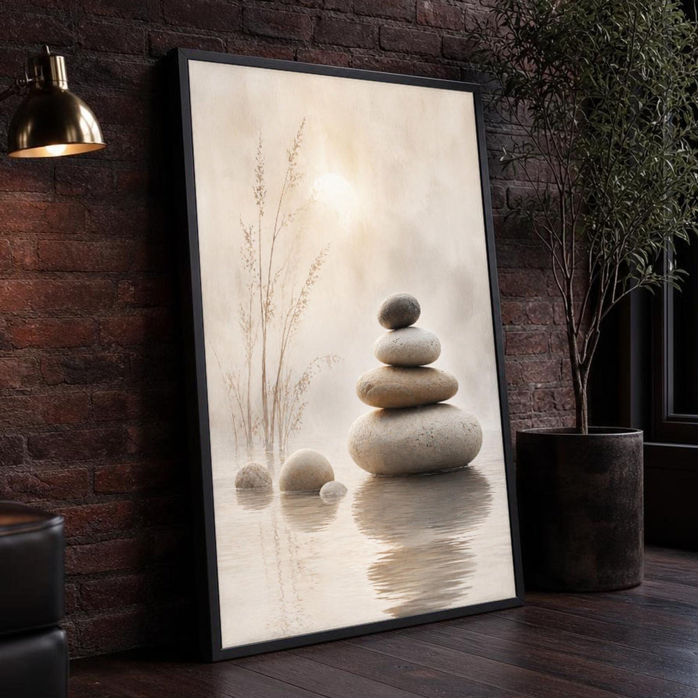 Buddha Zen Stones Canvas Wall Art, Water, Stacked Stones