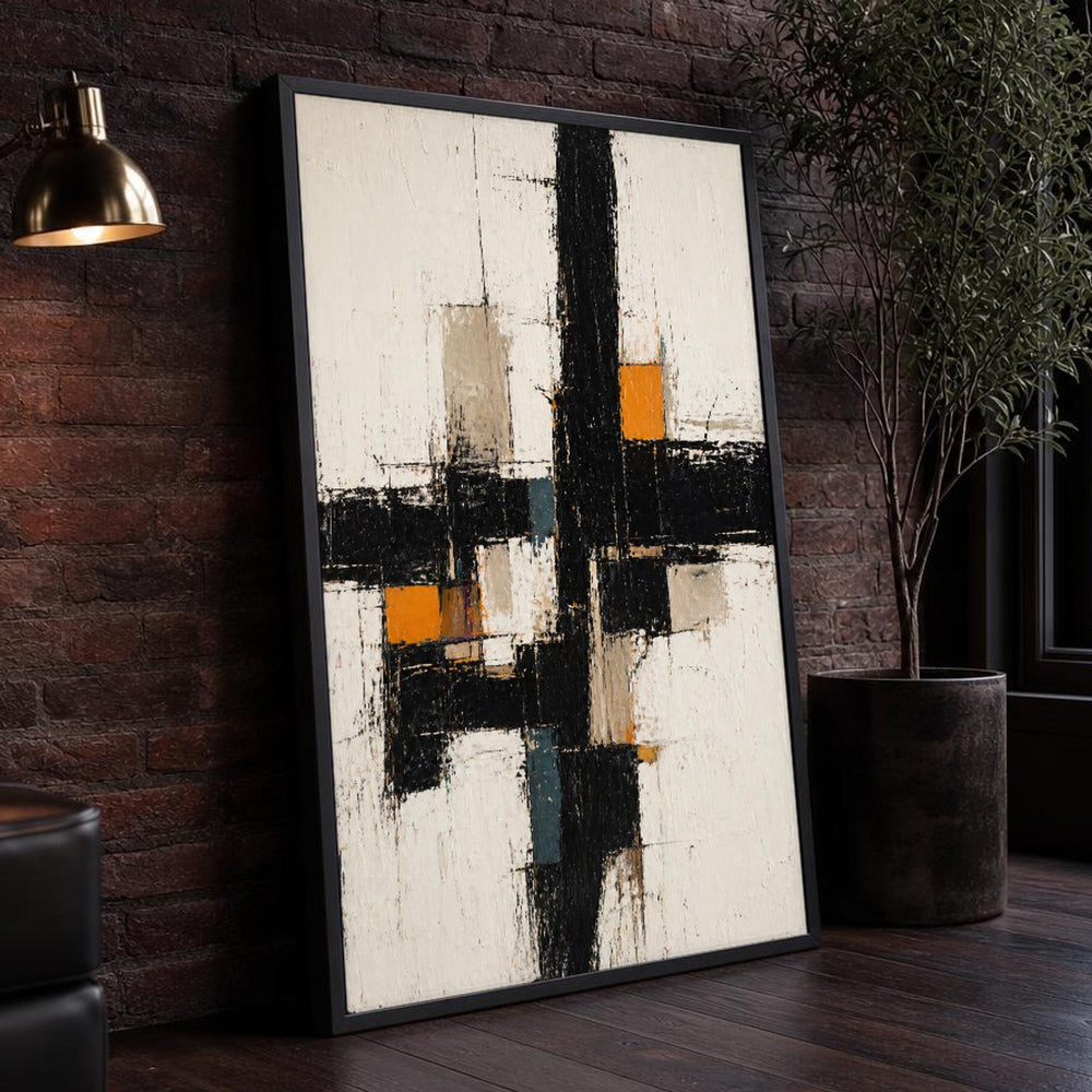 Black and Beige Abstract Composition Canvas Wall Art