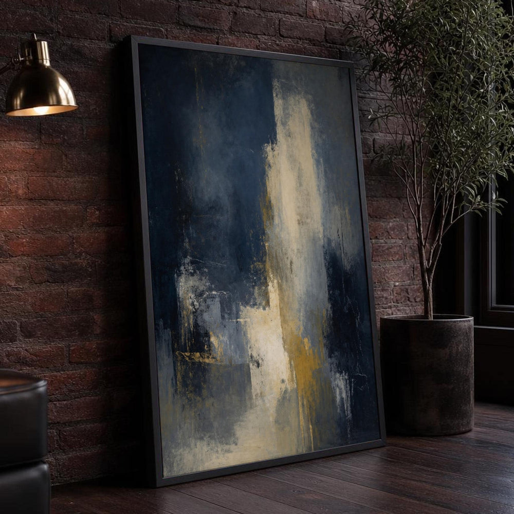 Navy Blue and Beige Abstract Composition Canvas Wall Art, Modern, Geometric