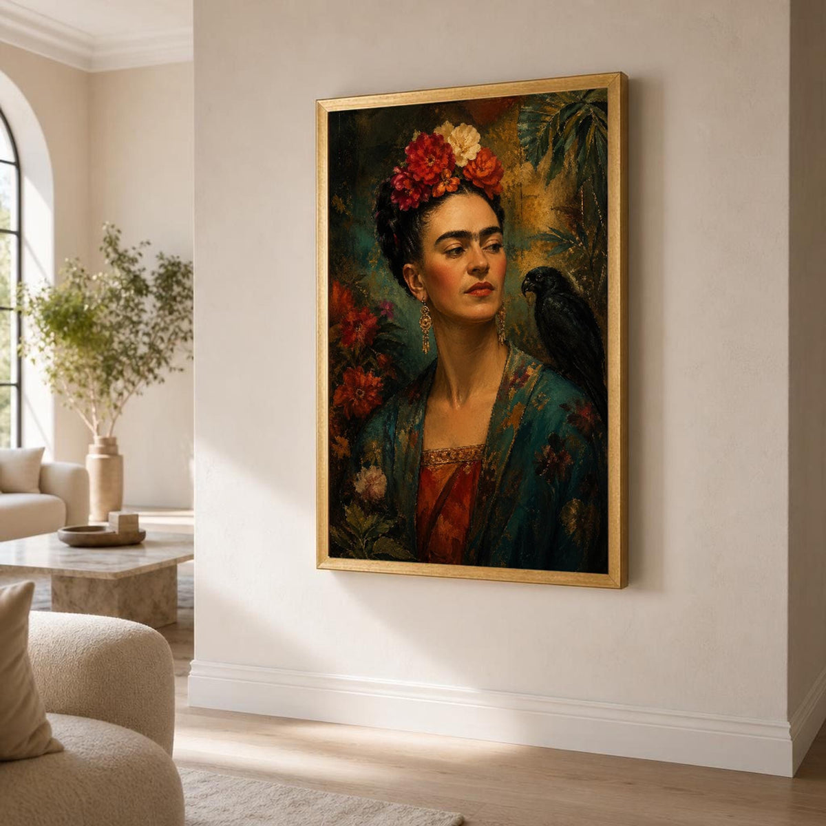Teal and Red Frida Kahlo Canvas Wall Art, Expressive