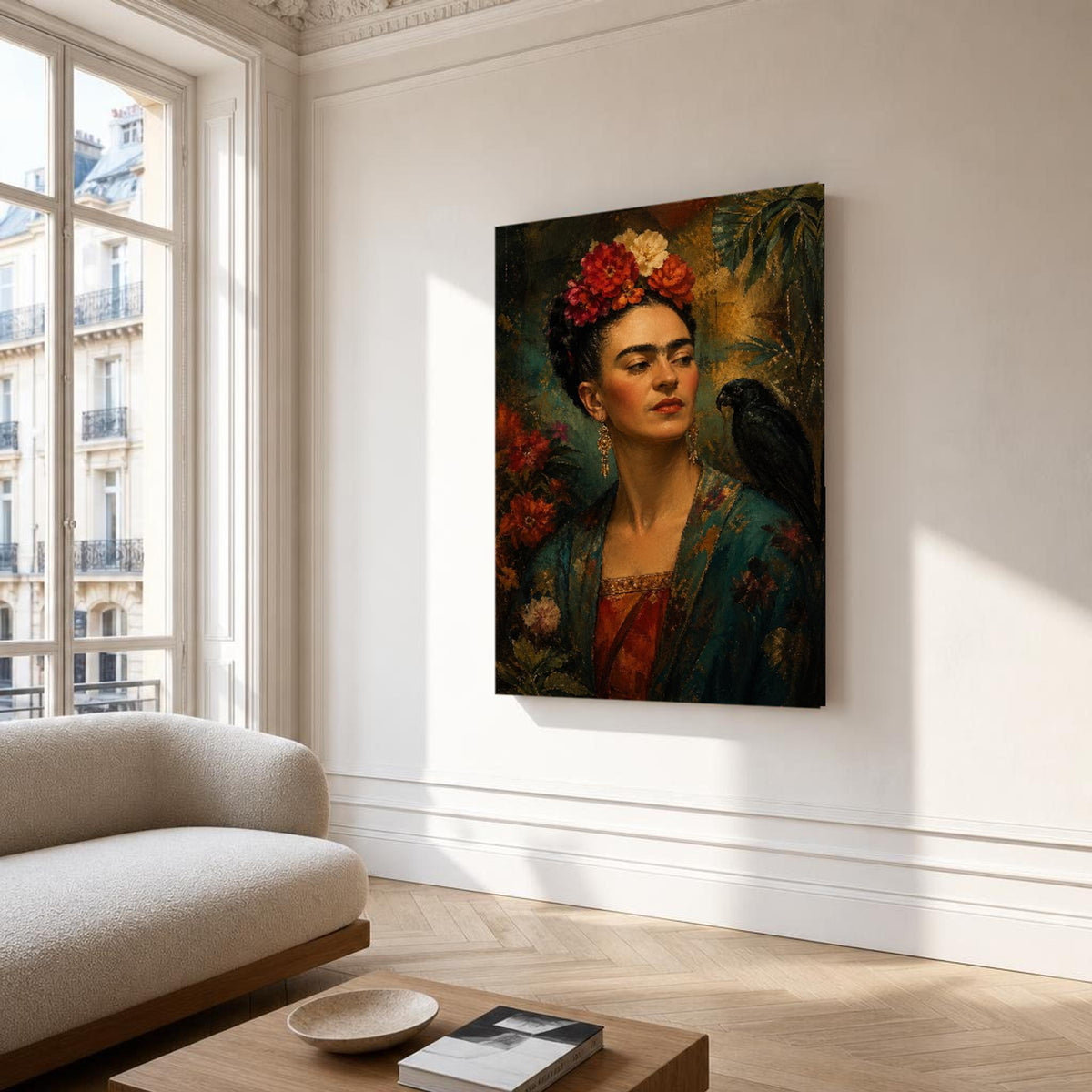 Teal and Red Frida Kahlo Canvas Wall Art, Expressive