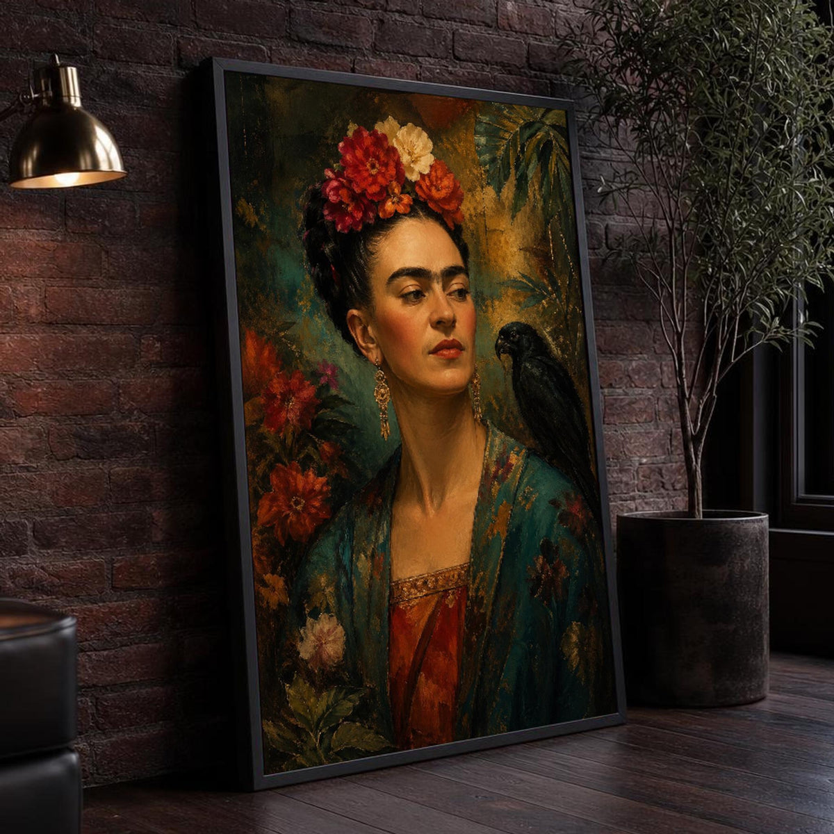 Teal and Red Frida Kahlo Canvas Wall Art, Expressive