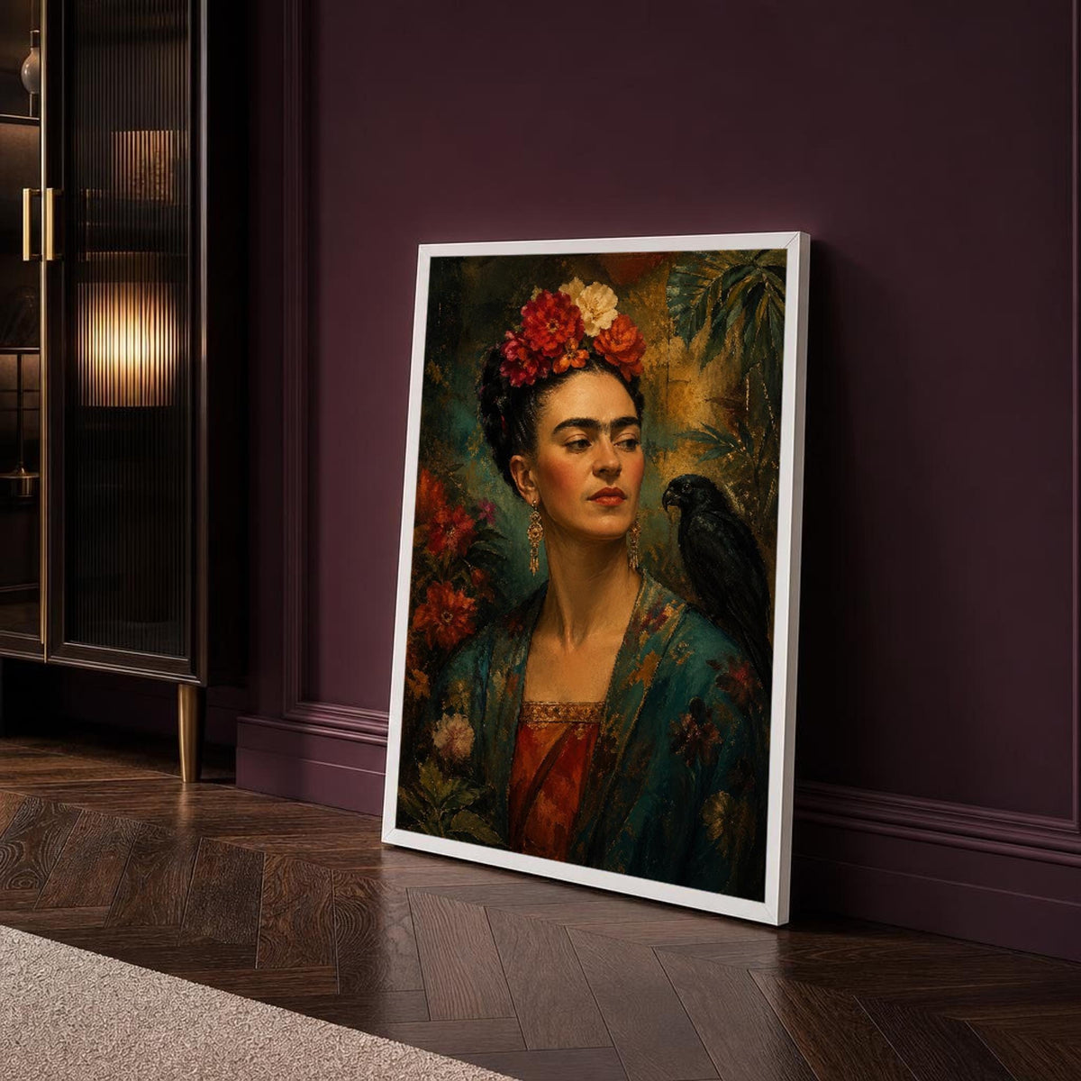 Teal and Red Frida Kahlo Canvas Wall Art, Expressive