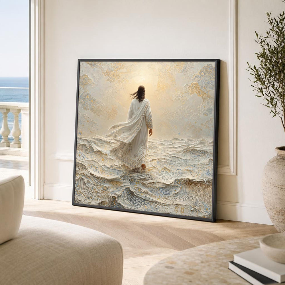 Jesus Walking on Water Canvas Wall Art, Serene, Waves