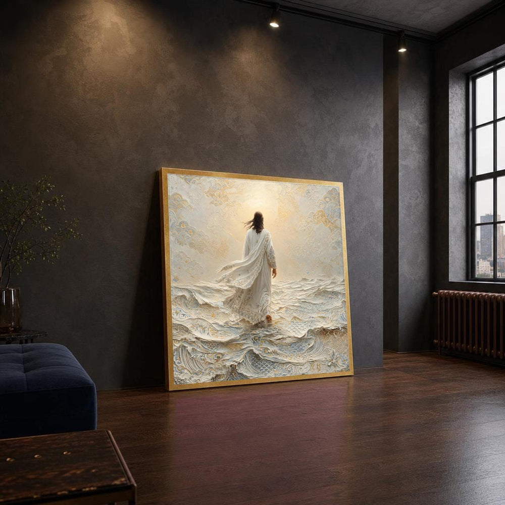 Jesus Walking on Water Canvas Wall Art, Serene, Waves