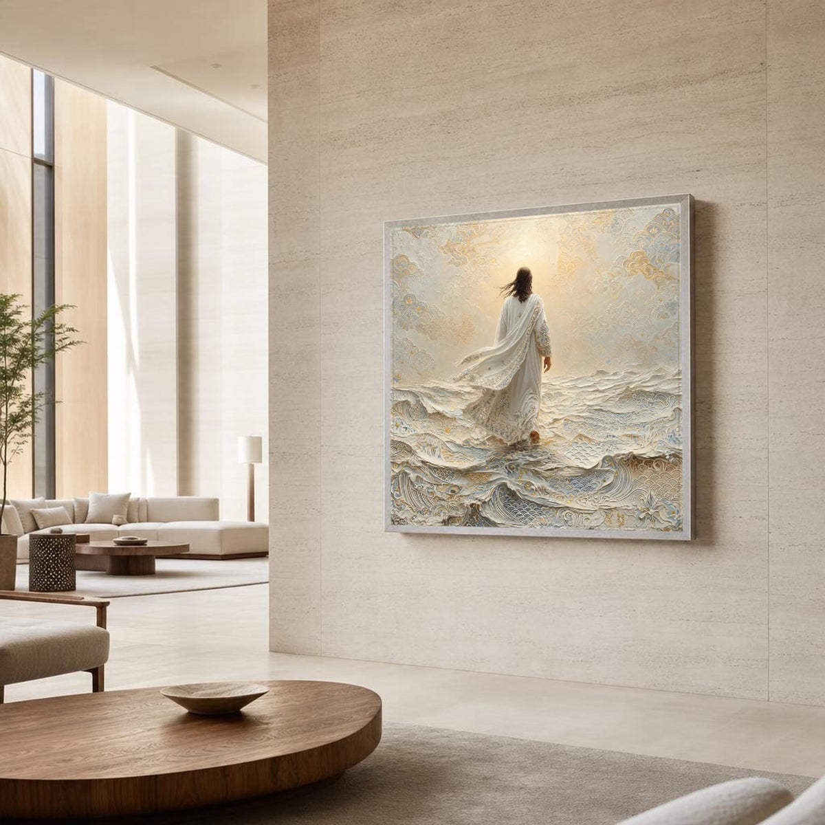 Jesus Walking on Water Canvas Wall Art, Serene, Waves