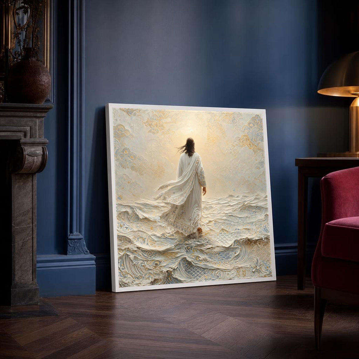 Jesus Walking on Water Canvas Wall Art, Serene, Waves